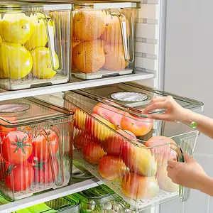 Choice Fun Transparent Plastic Kitchen Storage Box Bins Stackable Refrigerator Organizer Fridge Organizer With Handle