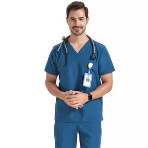 半袖トップスジョガーパンツ医療病院看護男性スクラブセットスパンデックス看護師白いユニフォーム - Product Image 1