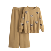 Ensemble de pull long élégant pour femme en viscose mélangée, tricoté, brodé, anti-rides, avec blocs de couleur et patchwork