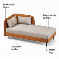 Chaise longue rembourrée avec structure en bois massif et coussins, style moderne minimaliste pour chambre d'hôtel et bureau