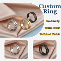 Bague ouverte double couche géométrique minimaliste tendance imperméable en acier inoxydable poli plaqué or 18 carats certifiée CE pour hommes