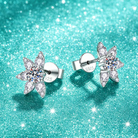 Vente en gros d'usine, boucles d'oreilles en argent sterling S925 en forme de flocon de neige pour femmes, couleur D, VVS1, 0,3 CT, boucles d'oreilles en moissanite, certificat GRA