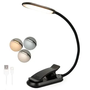 Wholesale Portable Reading Lamp 3 Colors 10 Brightness Flexible Gooseneck USB Rechargeable LED Desk Lamp Clip On Book Light