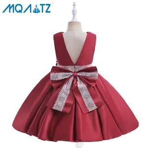 MQATZ gaun pesta anak perempuan, Gaun backless desain tanpa lengan merah anak kecil motif bunga 4 tahun L5360