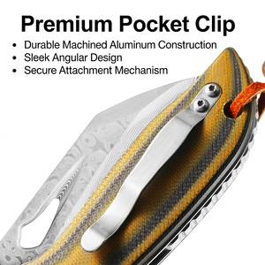 Cuchillo Plegable de Acero de Damasco de Alta Calidad con Mango G10, para Supervivencia, Camping, Bushcraft y Actividades al Aire Libre, con Clip - Product Image 6