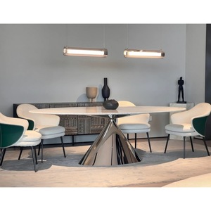 Mesa de Comedor Italiana Minimalista con Base en Forma de Lágrima y Losa de Piedra Ovalada, Diseño Moderno para el Comedor - Product Image 4
