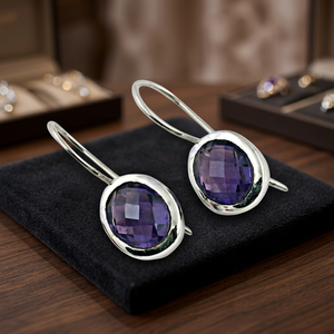 RArt Palace 925 <b>Silver</b> Amethyst Drop <b>Earrings</b> Bezel <b>Set</b> Classic Women's Jewelry Everyday Wear - Product Image 2