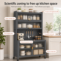 Lemari Dapur Multifungsi Ramah Lingkungan dari Baja Karbon dengan Pintu Kaca/Lembaran PC dan Pegboard, Lemari Pantry Tinggi yang Dapat Dipindahkan