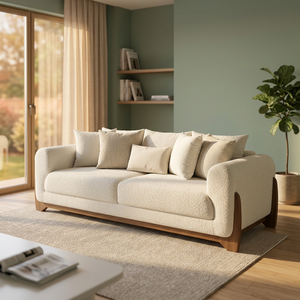 Modern Square <b>White</b> Boucle <b>Sofa</b> with Solid Wood Frame Luxury Minimalist Villa Living Room <b>Sofa</b> <b>Bed</b> - Product Image 2