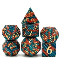 Pour Udixi Logo personnalisé donjons et Dragons RPG jeu de dés en métal échelle de Dragon polyédrique Orange et bleu emballé dans une boîte en métal