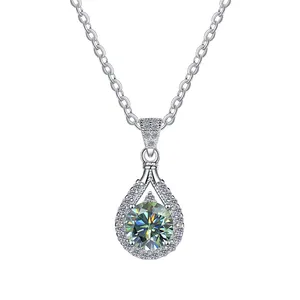 Vintage Ästhetischer Juwel Drop 925 Sterling-Silber Smaragd Moissanit-Halskette