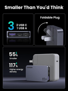 <span class=keywords><strong>Chargeur</strong></span> USB C UGREEN Nexode Pro 65W pour <span class=keywords><strong>MacBook</strong></span>, <span class=keywords><strong>chargeur</strong></span> mural compact ultra-fin GaN à 3 ports, charge rapide PPS - Product Image 4