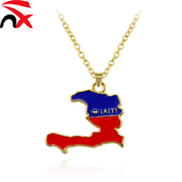 Collier pendentif carte de Haïti en métal, vente directe d'usine, alliage de zinc, drapeau haïtien, collier pour femme, idéal pour un cadeau