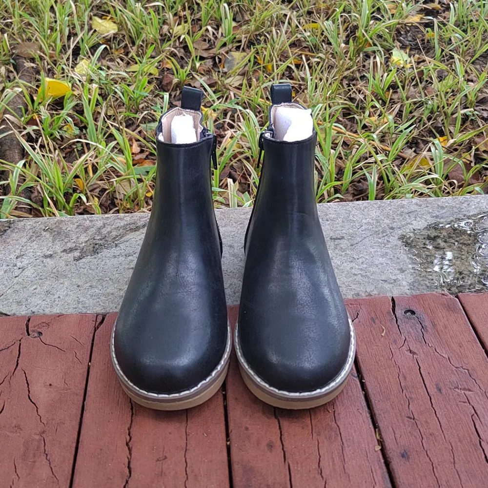 Scarpe da Cowboy Unisex da esterno in morbida pelle nera con fondo duro antiscivolo per bambini