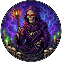 Pièce de monnaie en cuivre pur 999 de 1 oz, imprimée en couleur 2D, avec motif de la Mort avec un chapeau violet, d'un squelette avec une lanterne et de bougies vertes
