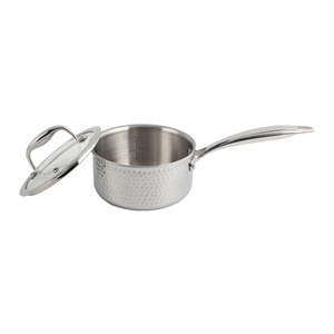 Casserole de cuisine martelée en acier inoxydable triple couche avec couvercle en verre - Product Image 4