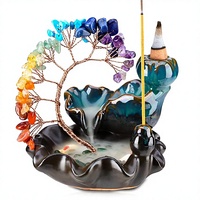 Räucherstäbchenhalter mit Rückfluss aus Keramik & Stein, Wasserfall-Design, 7 Chakras Kristallbaum, Namaste Yoga Meditation Heimdekoration China
