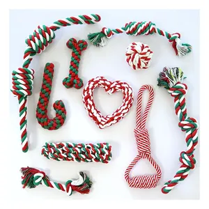 Dog Christmas Cotton Rope Chewing Toy Set Dog Tough Toothbrush Chew Toy Pet Cotton Rope Knot Teething Rope Toy For Dogs