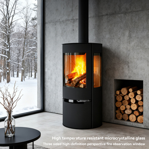 <span class=keywords><strong>Estufa</strong></span> de <span class=keywords><strong>Leña</strong></span> Clásica de Diseño Europeo con Vista Trilateral y Vidrio Resistente a Altas Temperaturas, Tipo Redondo Clásico - Product Image 2