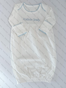 Camicia da Notte Monogrammata per Neonati Unisex con Bordo Picot, Abito da Notte per Bambini 100% Cotone, Outfit per il Ritorno a Casa - Product Image 3