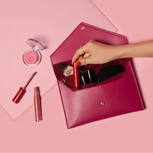 Nieuwe Mode Lederen Up Organizer Lipstick Reizen Opbergtas Envelop Make Clutch Bag