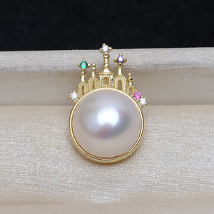 Bague pendentif château en argent S925 avec pierres colorées, bijoux fantaisie pour femme, perle Mabe 13,5 mm, accessoires DIY, plateau vide - Product Image 5