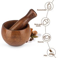 Outil unique de cuisine bol de broyeur en bois ensemble de mortier et de pilon en bois pour guacamole, salsa, broyeur d'herbes et pilule