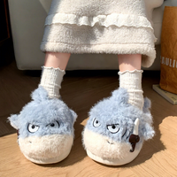 Chaussons d'hiver pour femmes en forme de requin, à bout fermé, avec dessus en fausse fourrure, doublure en velours de coton, antidérapants, chauds, doublés de polaire, moelleux, pour usage intérieur