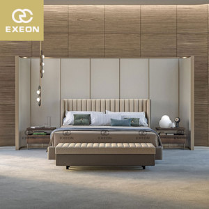 Headboard Bed Velvet Upholsteredmodern Queen Size Bedminimalist <strong>Furniture</strong> Hug Vertical Striped Embrace Bed - Product Image 2
