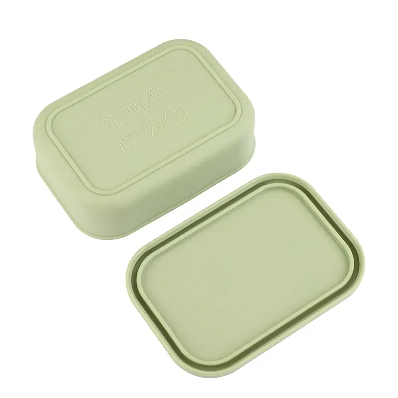 Conjunto de lancheira de silicone para mesa, recipiente portátil verde para armazenar alimentos, fácil de limpar, para micro-ondas, azul