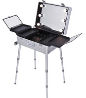Malette de maquillage pliante, mallette de Table Portable en aluminium, avec Train, coiffeuse, Station avec miroir, trousse de cosmétiques pour Salon