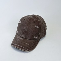 Casquette de baseball en jean délavé style rétro coréen avec logo brodé 3D, effet usé et vieilli, casquette de papa vintage