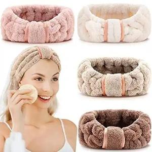 Cute Bowtie Facial Soft Coral Fleece Elastic Hairband Makeup <strong>Bath</strong> Headbands for Women Cosmetic &amp; Facial Spa - Product Image 1