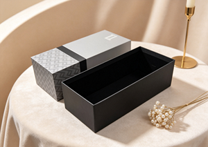 Eco-Friendly <b>Recyclable</b> Rectangular Slide Rigid Gift <b>Box</b> Thick Cardboard Matte Black Interior Geometric Pattern Printed Sleeve - Product Image 2