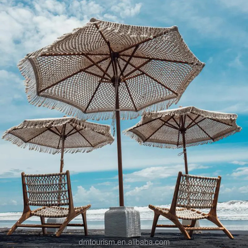 Parapluie fait main coton glands 2.5m Parasol macramé cordes parapluie ouvert avec frange bonne qualité Crochet Patio bois Null