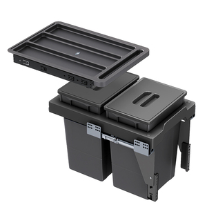 Poubelle de cuisine double coulissante sous meuble à fermeture douce pour l'organisation des déchets de cuisine, <span class=keywords><strong>gris</strong></span> - Product Image 6