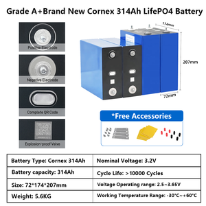 แบตเตอรี่ Cornex 3.2V 314Ah พร้อมขั้วต่อ M6 และบัสบาร์ทองแดง 10000 รอบการใช้งาน สำหรับระบบกักเก็บพลังงานแสงอาทิตย์ - Product Image 3