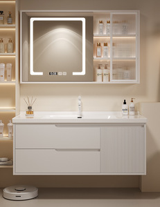 Ensemble de meubles de salle de bain en MDF avec lavabo simple, comptoir en marbre, armoires de lavabo, meubles de salle de bain avec miroir pour hôtel, villa - Product Image 5