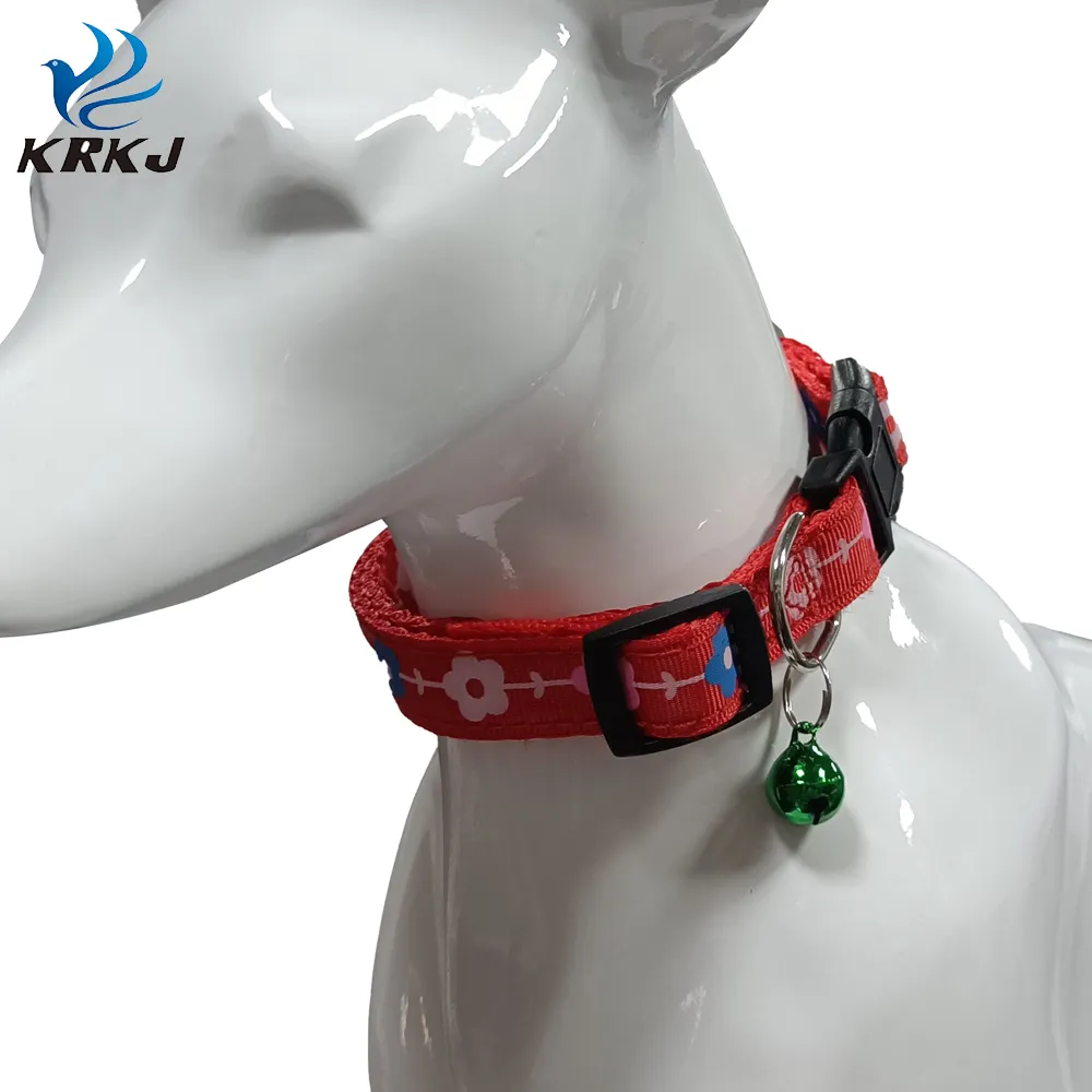 TC1004 12pcs package good look fashion floral adjustable nylon dog cat collar with bell