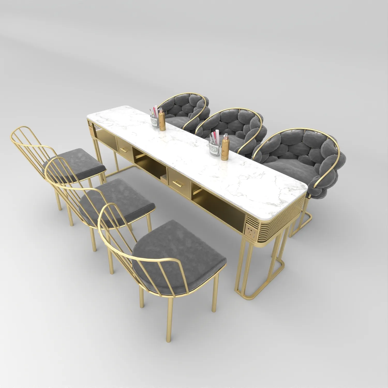 Conjunto de muebles modernos para salón de belleza, mesa y silla de Metal, mármol, manicura