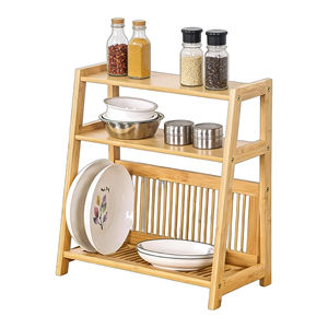 Estante organizador de bambú de <span class=keywords><strong>3</strong></span> <span class=keywords><strong>niveles</strong></span> personalizado para cocina, escurreplatos único sobre el fregadero para platos y cuencos - Product Image 1