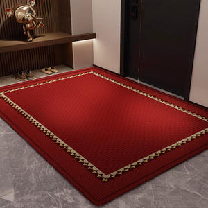 Red Festive Doormat Rectangle Polyester Fiber Non Slip Home Entryway Mat Solid Color Stripe Pattern Absorbent Stain Resistant - Product Image 1