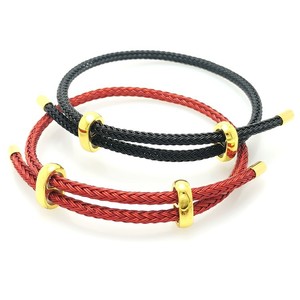 Red And Black Braided Rope <b>Bracelet</b> 3Mm <b>Adjustable</b> Gold Beaded Couple Jewelry Unisex Gift - Product Image 1