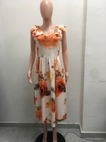 Robe longue évasée à imprimé floral décontractée pour femme, personnalisable OEM, épaules dénudées, coupe trapèze, pour invitées de mariage et soirées, Vestido Sehe Fashion