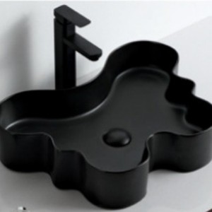 Lavabo de Cerámica Ouni Creative Art, Negro Mate, con Diseño Floral, de un Solo Orificio, para Baño de Hotel - Product Image 1