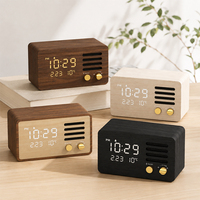 Décoration d'intérieur, horloge numérique LED en bois avec haut-parleur Bluetooth intelligent à commande tactile, température, adaptée aux enfants, pour chambre à coucher, bureau