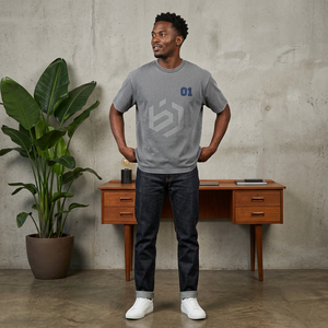 Men's Gray Short Sleeve T-<b>Shirt</b> With <b>Geometric</b> Print O-Neck Casual Regular Fit 100% Cotton Jersey Breathable - Product Image 1