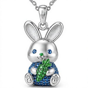 Collier avec pendentif lapin plaqué argent, chaîne à breloques en cristal, bijoux pour cadeau d'anniversaire pour femmes - Product Image 1