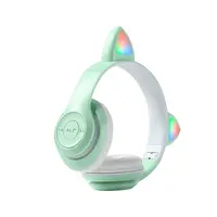 Headphone Nirkabel Telinga Kucing Lucu dengan Mikrofon, Headset Bluetooth dengan Helm Musik Stereo LED untuk Anak Perempuan