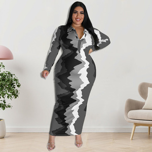 218251 Abbigliamento autunnale da donna taglie forti europeo <span class=keywords><strong>e</strong></span> americano all'ingrosso: vestito con colletto <span class=keywords><strong>e</strong></span> apertura frontale direttamente dal produttore - Product Image 2